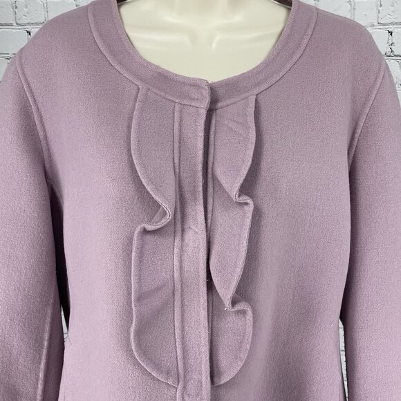 Talbots Purple Wool Blend Snapped Ruffle Closure Jacket Pockets Unlined Size 16 - Picture 7 of 14